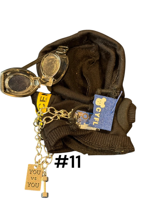 Doll Clothes fits Labu #011 Black Hoodie with Goggles and Necklace