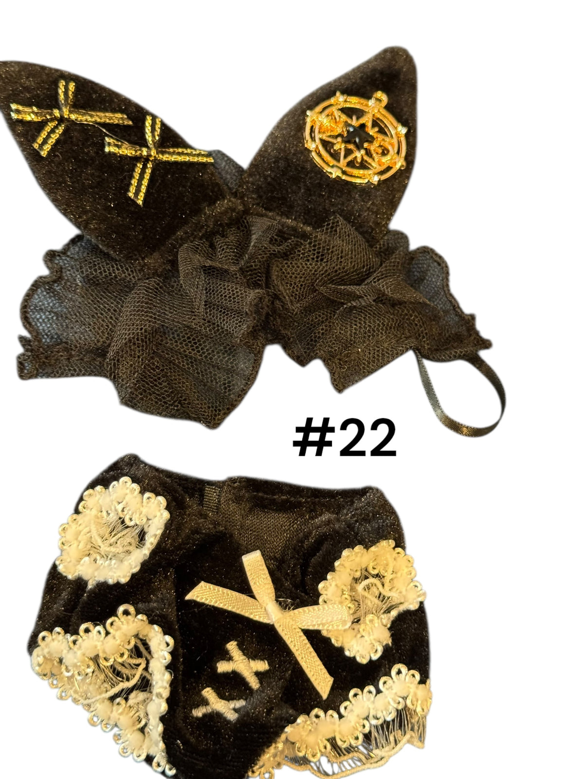 Doll Clothes fits Labu #022 Black Ruffle Shorts with Black Bunny Hat