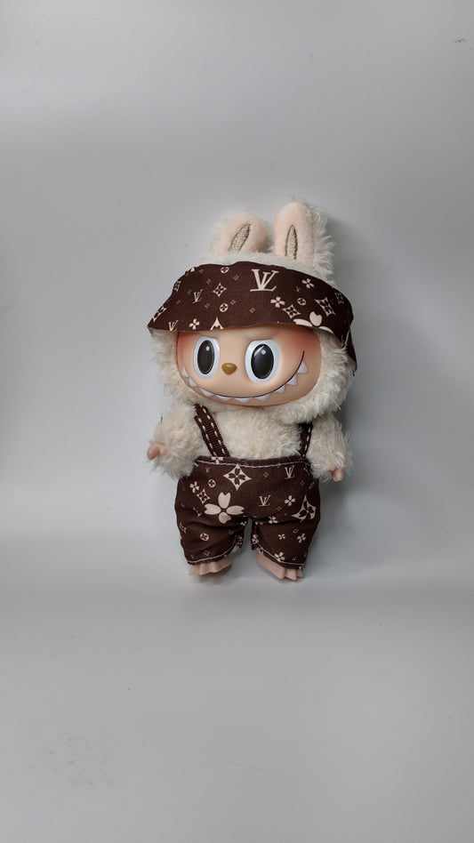 Doll Clothes fits Labu #099 Monogram Overalls with Hat (Pink or Brown)