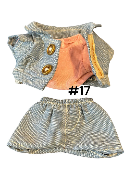 Doll Clothes fits Labu #017 Pink Tee w Denim Shorts and Jacket