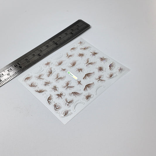 White and Tan Floral Butterfly Sticker Decal