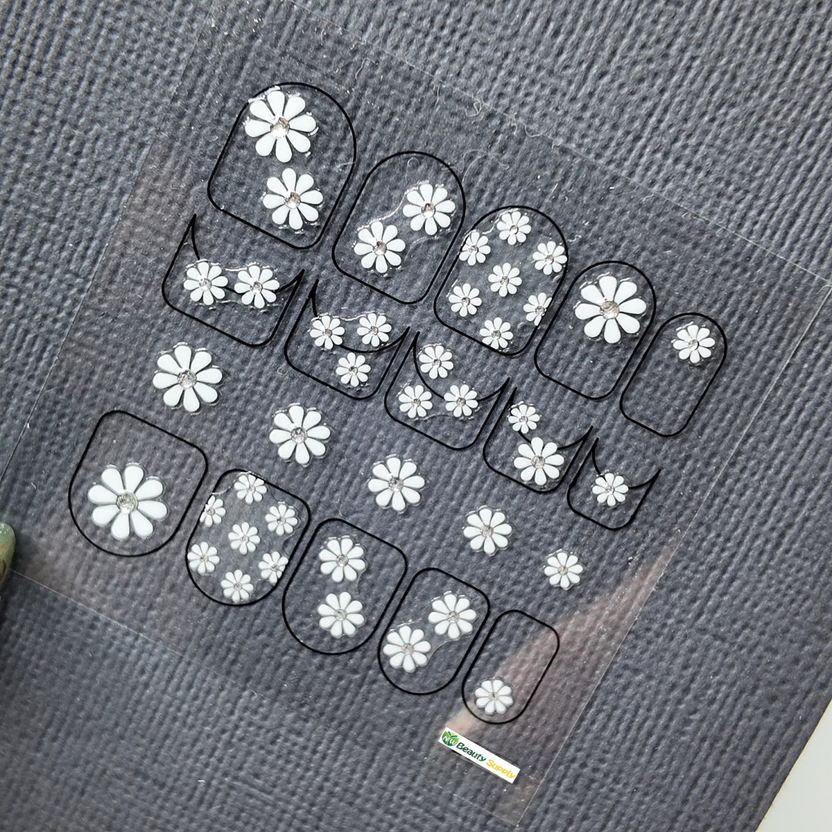 Small White Flower with Rhinestone Sticker Decal