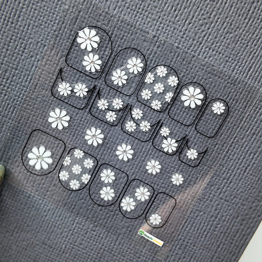 Small White Flower with Rhinestone Sticker Decal