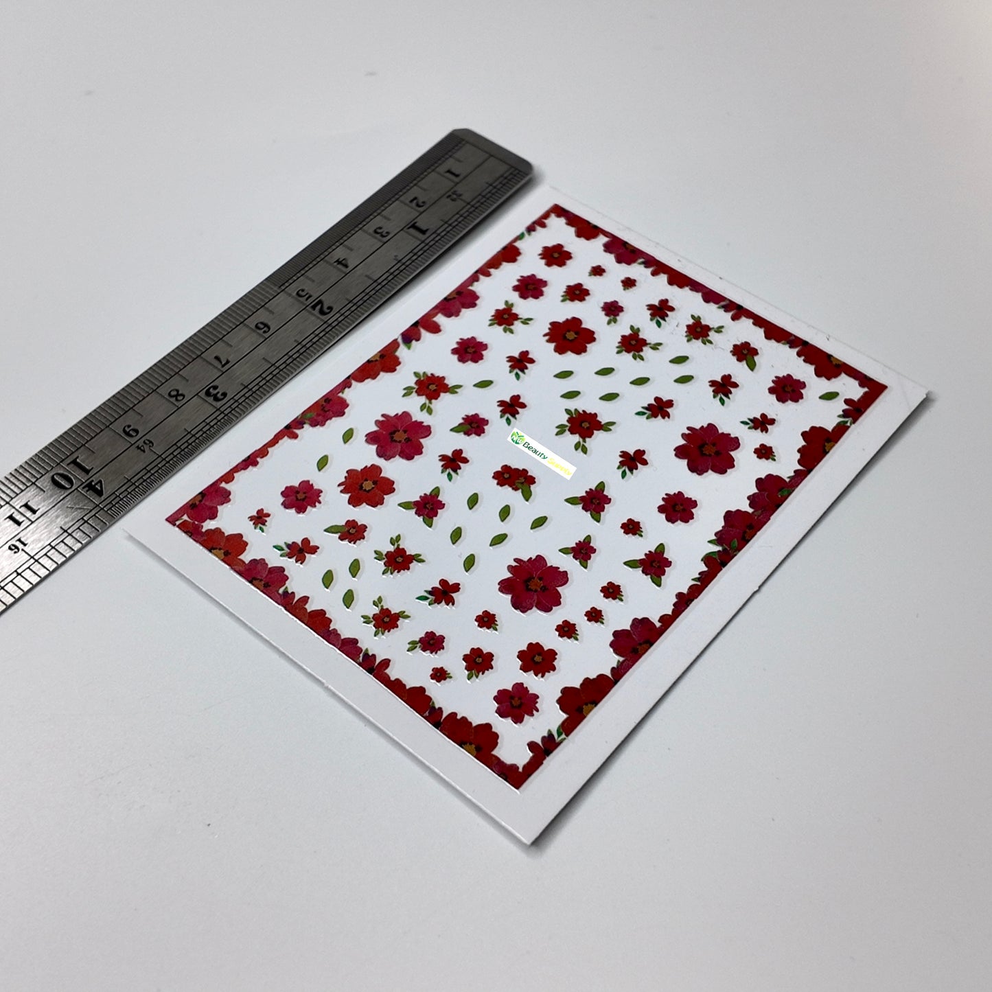 Red and Pink Flower and Green Leaves Sticker Decal