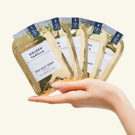 Voesh 5 Step Pedi in a Box Glimmer - Golden Vanilla 50/case