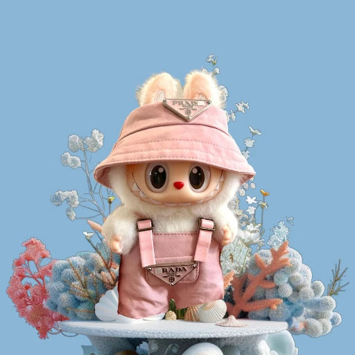 Doll Clothes fits Labu #050 Pink Overalls + Hat Designer