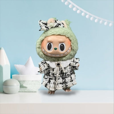 Doll Clothes fits Labu #042 Black and White Tweed Dress + Bow