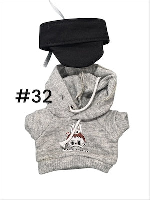 Doll Clothes fits Labu #032 Grey Hoodie and Black Hat