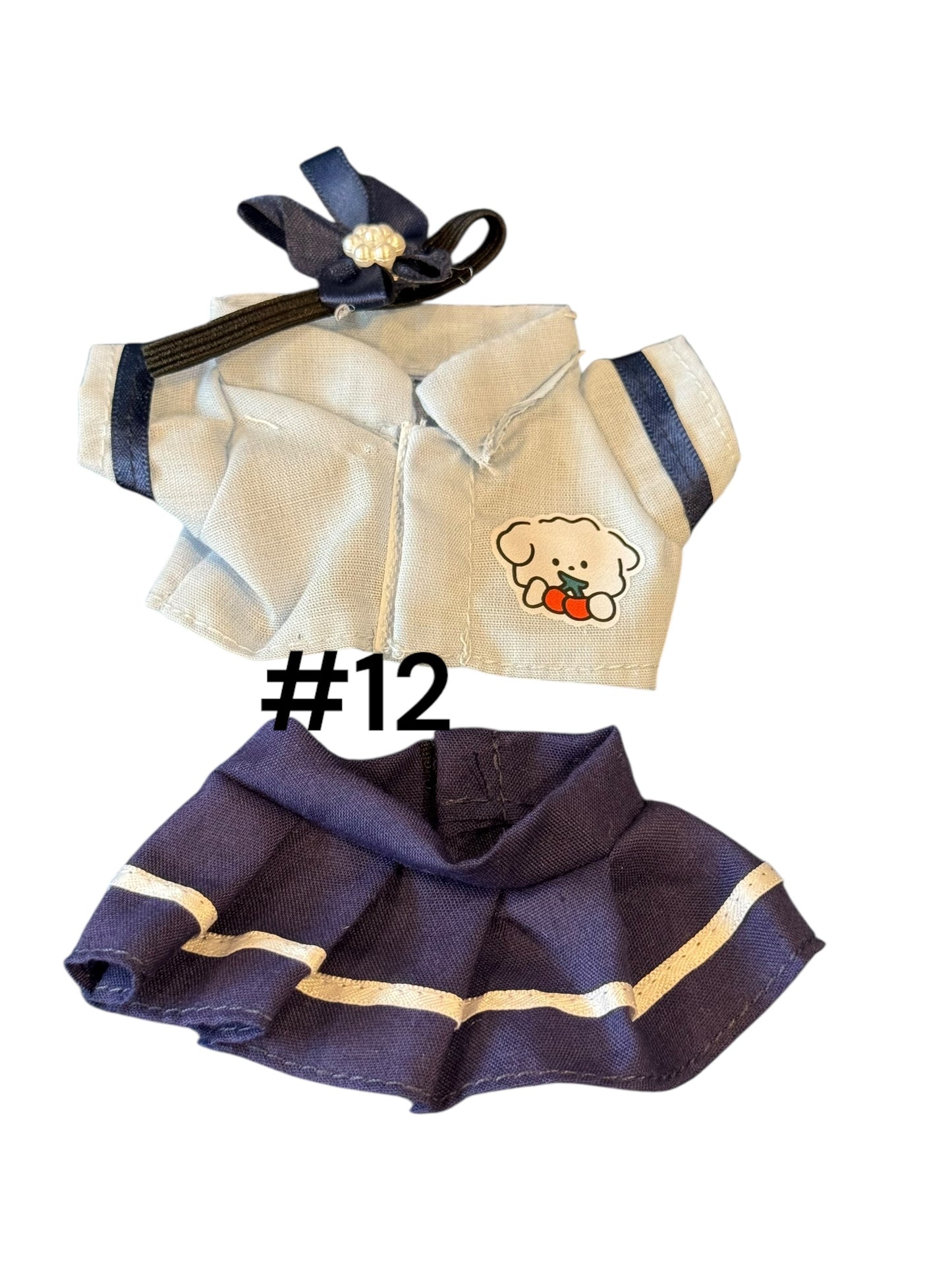 Doll Clothes fits Labu  #012 School Uniform with Shirt and Skirt and Headband