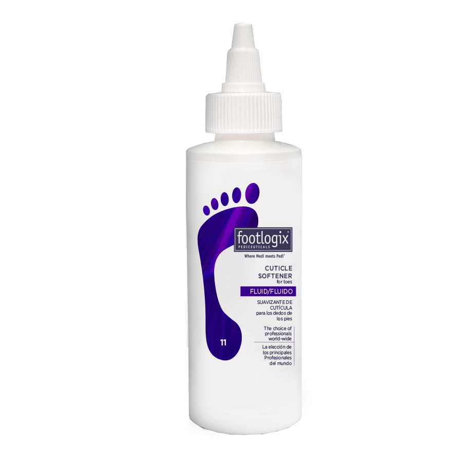 Footlogix cuticle softener bottle on a white background