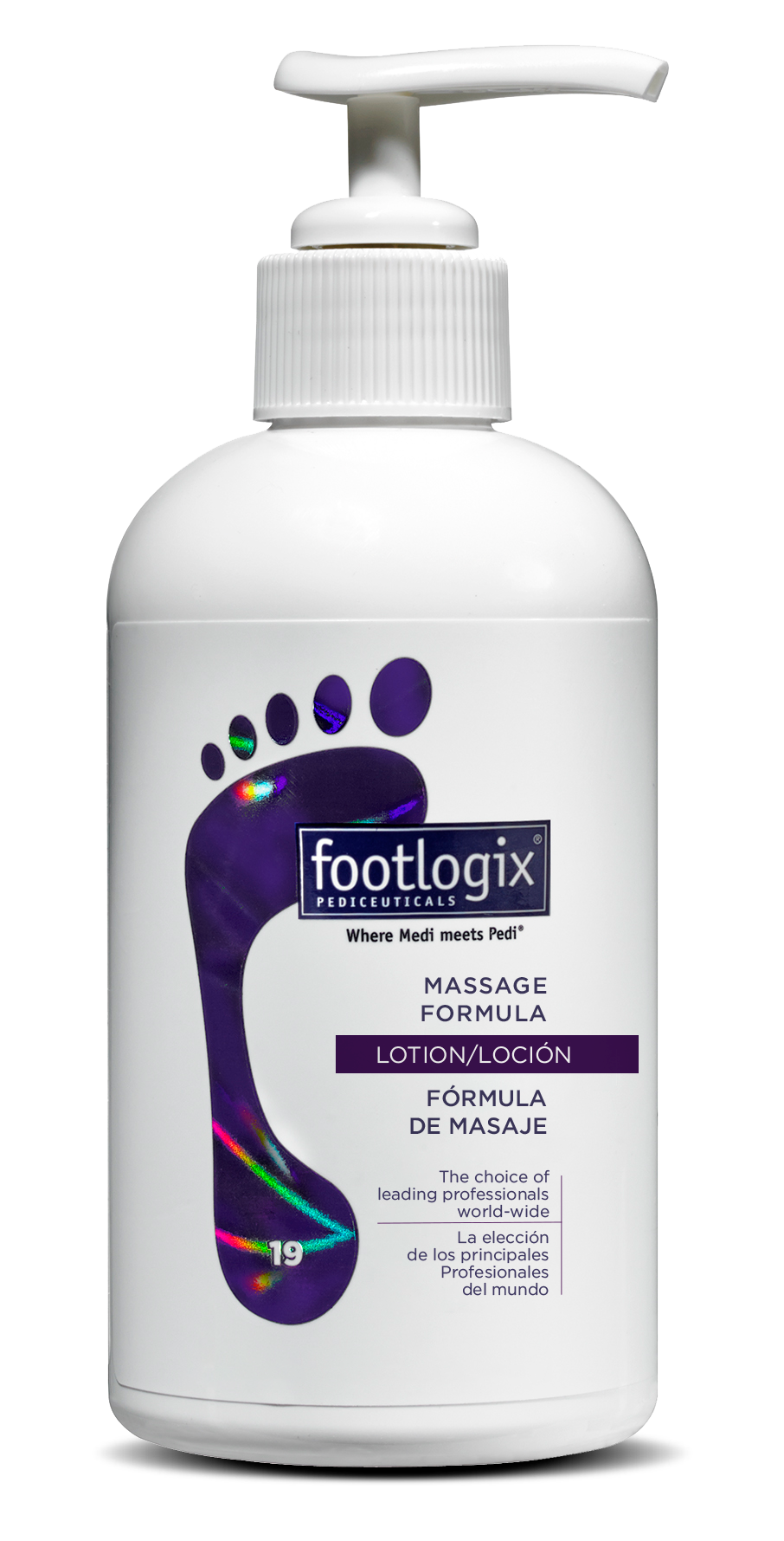 Footlogix massage formula lotion bottle on a white background
