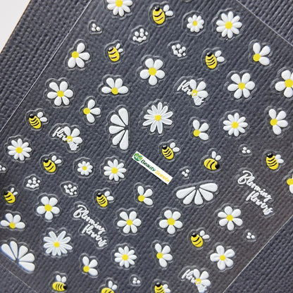 Bumble Bee and Flowers Sticker Decal
