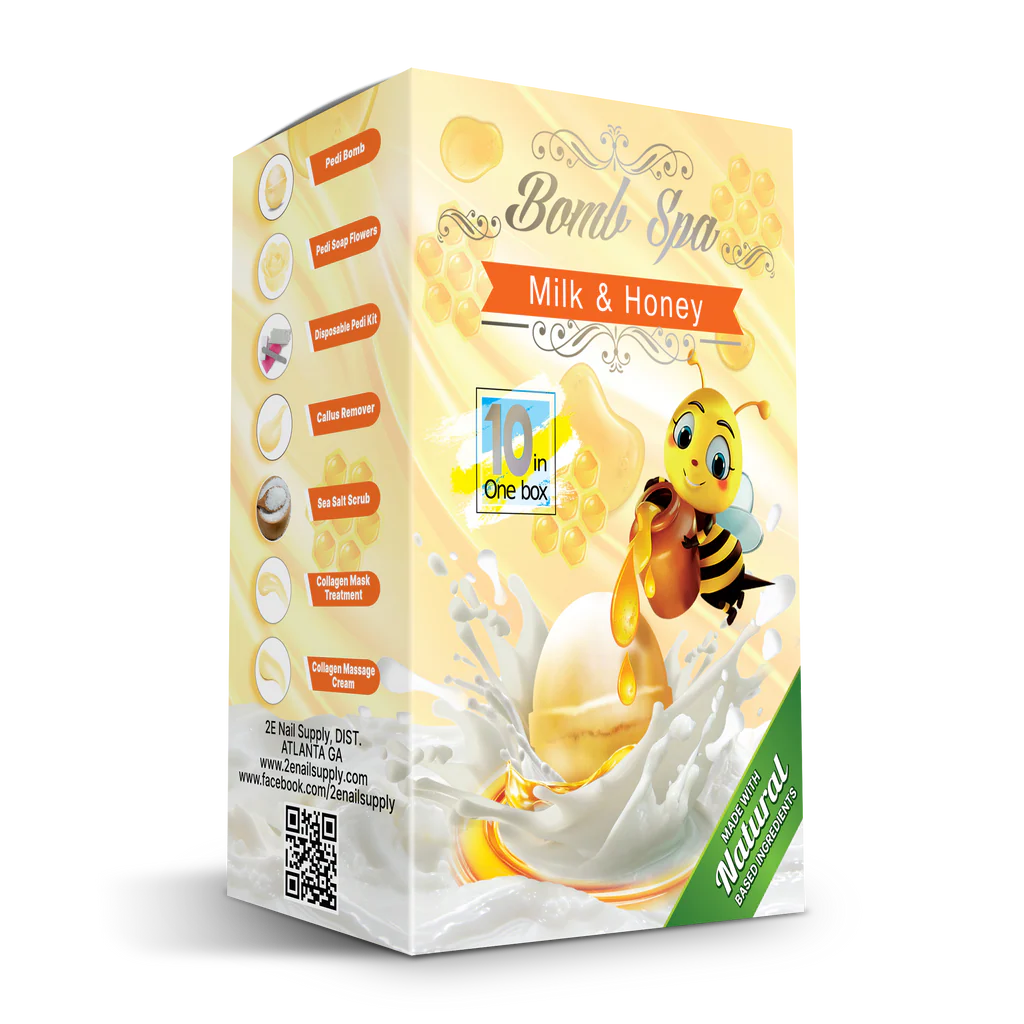 Box of Bomb Spa Milk & Honey product with a bee illustration on a white background
