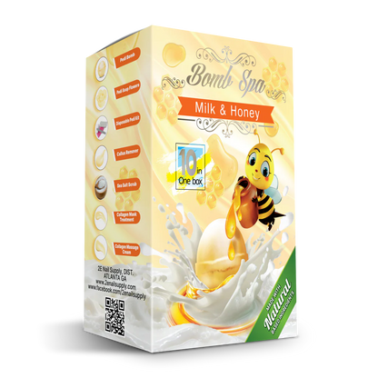 Box of Bomb Spa Milk & Honey product with a bee illustration on a white background