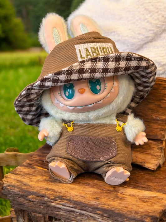 Doll Clothes fits Labu  #016 Brown Overalls with Hat
