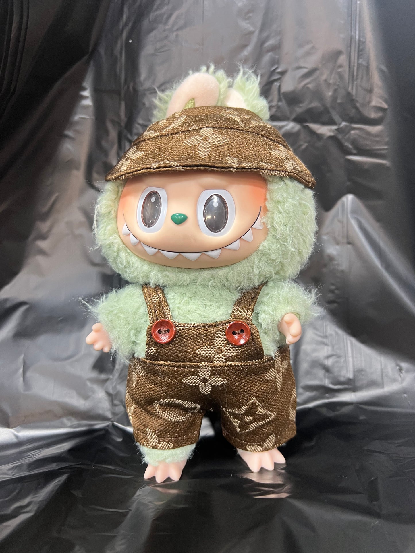 Doll Clothes fits Labu  #089 Brown Designer Monogram Overalls and Hat