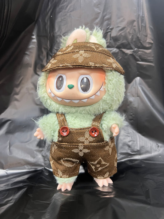 Doll Clothes fits Labu  #089 Brown Designer Monogram Overalls and Hat