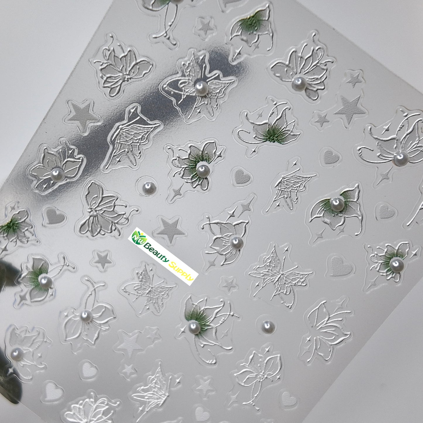 White and Green Butterfly Sticker Decal