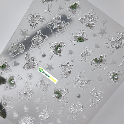 White and Green Butterfly Sticker Decal