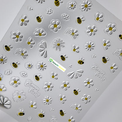 Bumble Bee and Flowers Sticker Decal