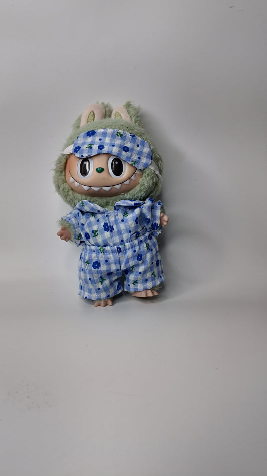 Doll Clothes fits Labu #115 Blue Plaid Sleep Outfit