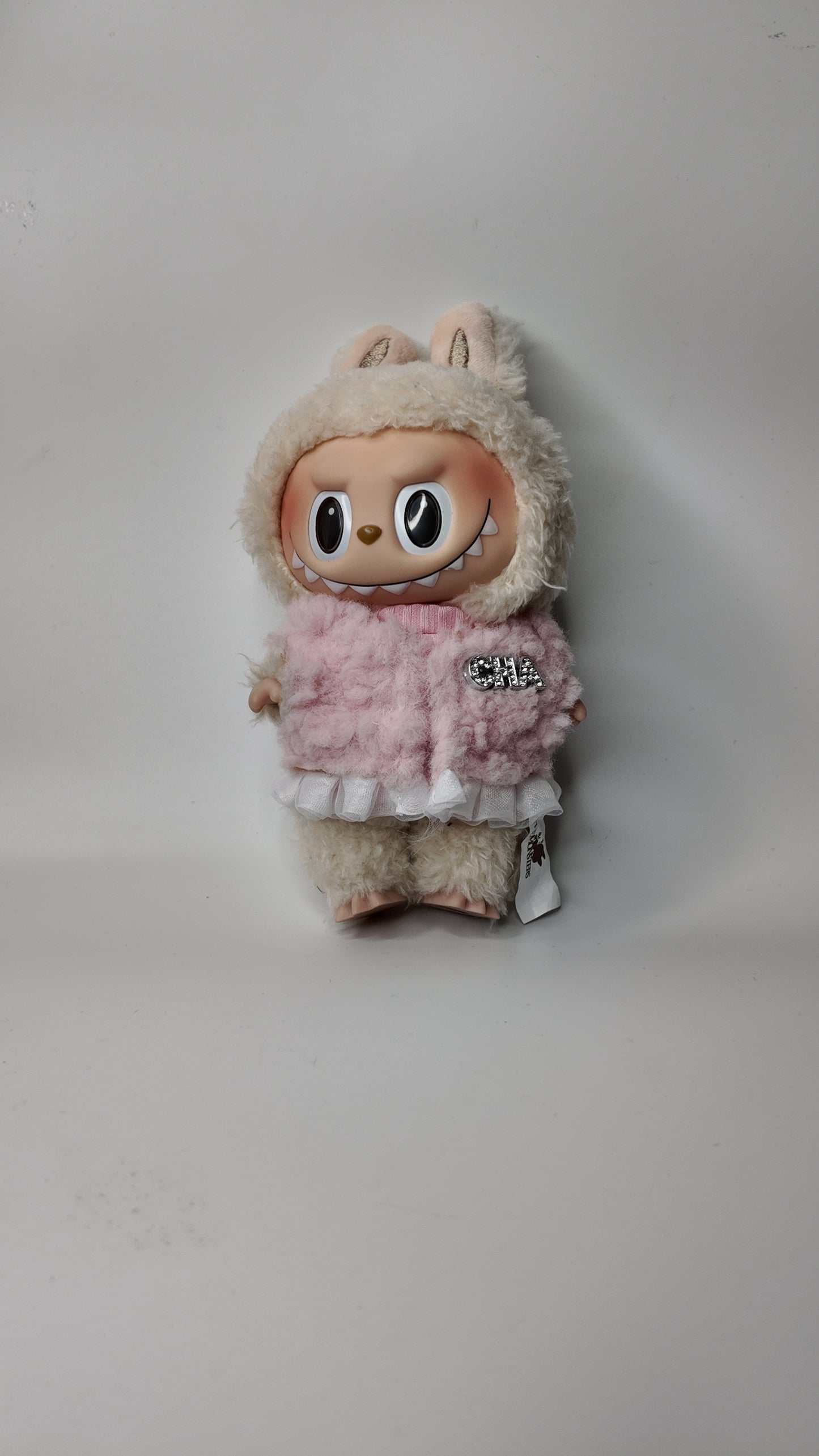 Doll Clothes fits Labu #114 Pink fuzzy Vest with Ribbed Shirt