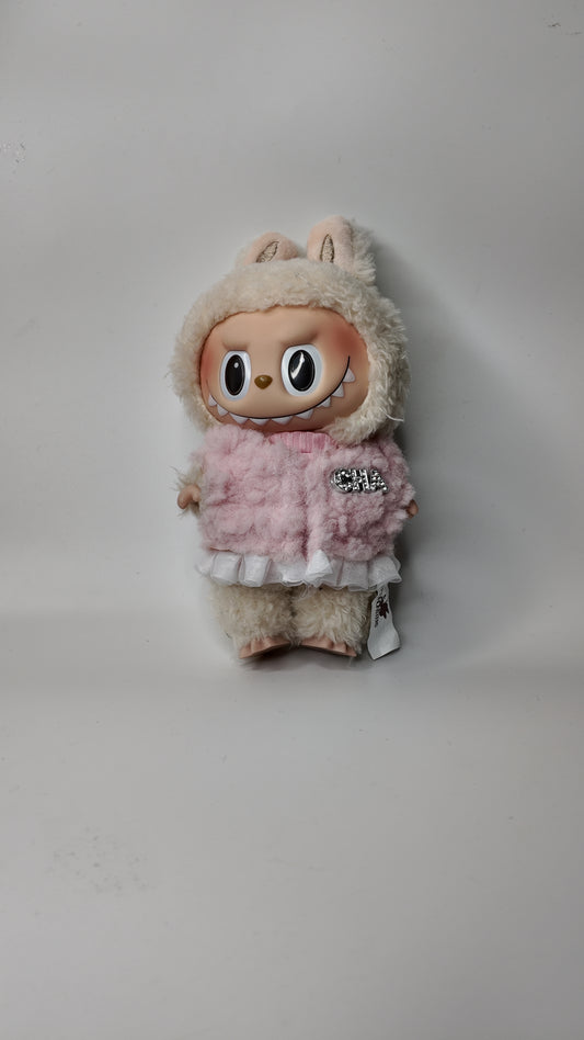 Doll Clothes fits Labu #114 Pink fuzzy Vest with Ribbed Shirt