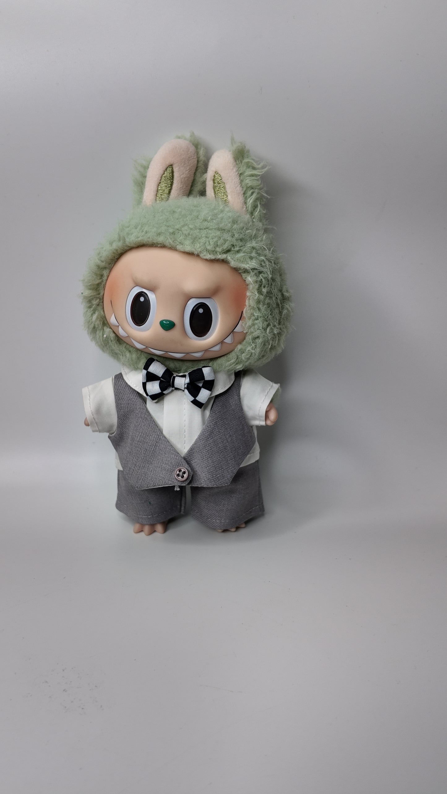 Doll Clothes fits Labu #103 Grey Suit with White Shirt and Bow Tie