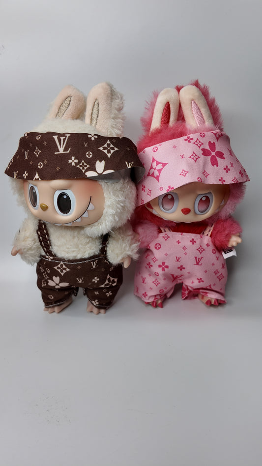 Doll Clothes fits Labu #099 Monogram Overalls with Hat (Pink or Brown)