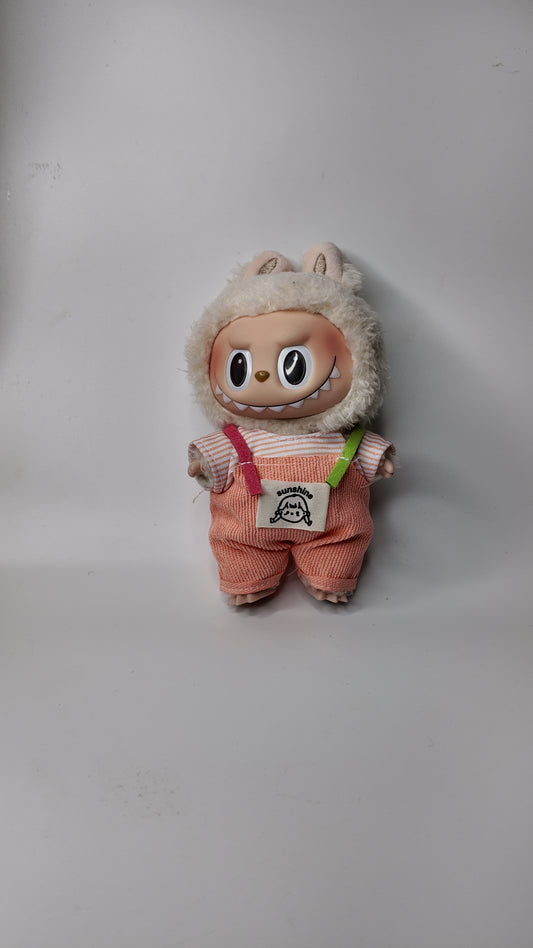 Doll Clothes fits Labu  #096 Coral Overalls and Striped Shirt