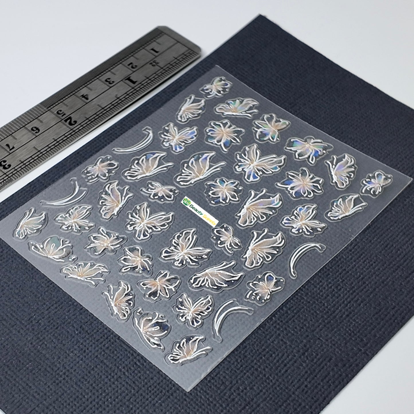 White and Tan Floral Butterfly Sticker Decal