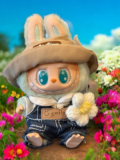 Doll Clothes fits Labu  #013 Shirt with Overalls with Hat + Daisy Pin