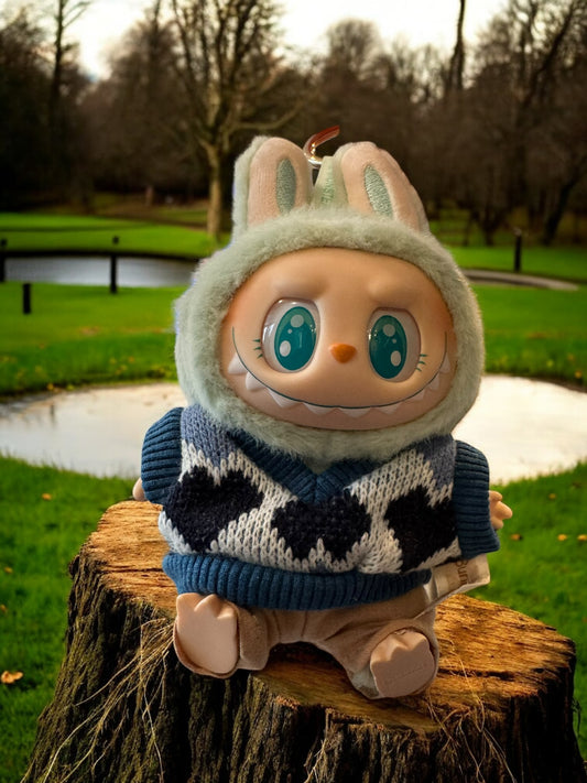 Doll Clothes fits Labu  # 001 Blue Sweater and Beige Pants