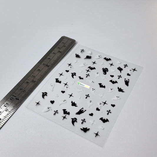 Black and White Ghost and Bat Sticker Decal