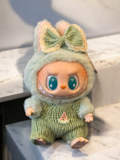 Doll Clothes fits Labu  #018 Green Overalls with Bow