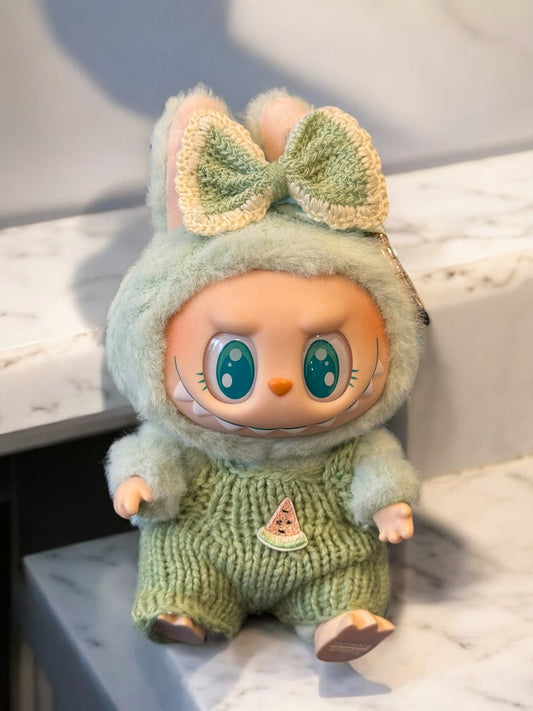 Doll Clothes fits Labu  #018 Green Overalls with Bow