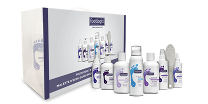 Footlogix skincare product set with bottles and a branded box on a white background