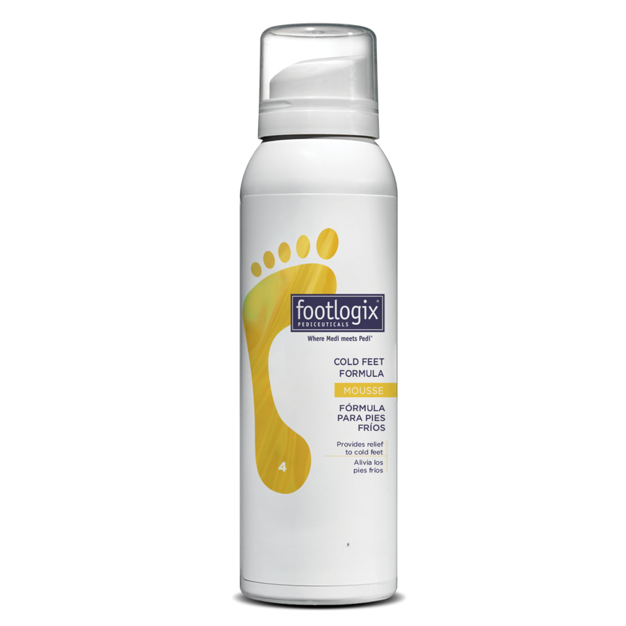 Footlogix cold feet formula spray bottle on a white background