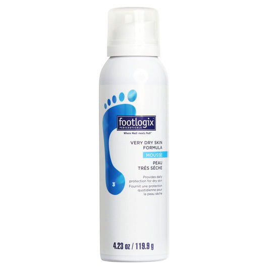 Footlogix very dry skin formula mousse bottle on a white background