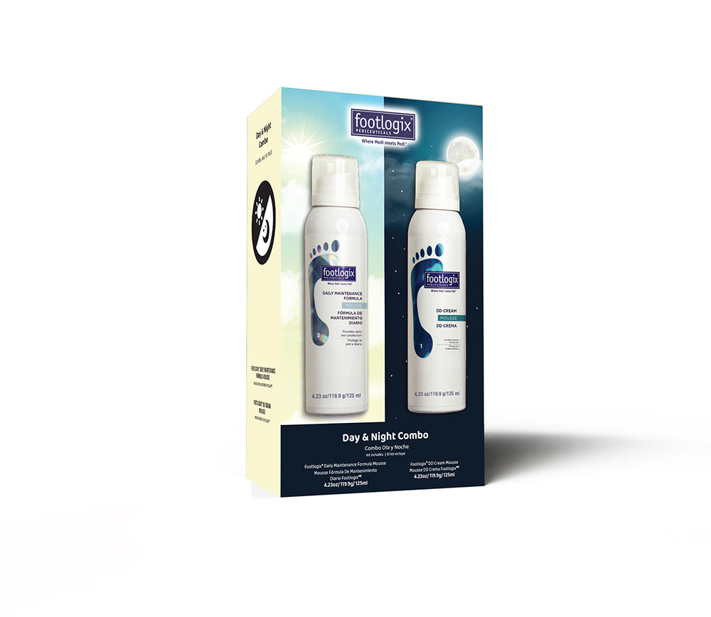 Footlogix Day & Night Combo packaging with two bottles on a white background