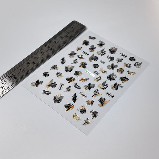 Gold and Black Leaves and Flamingos Sticker Decal