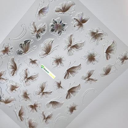 White and Tan Floral Butterfly Sticker Decal