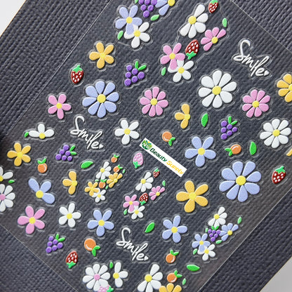 Pastel Daisy Flower with Fruits Sticker Decal