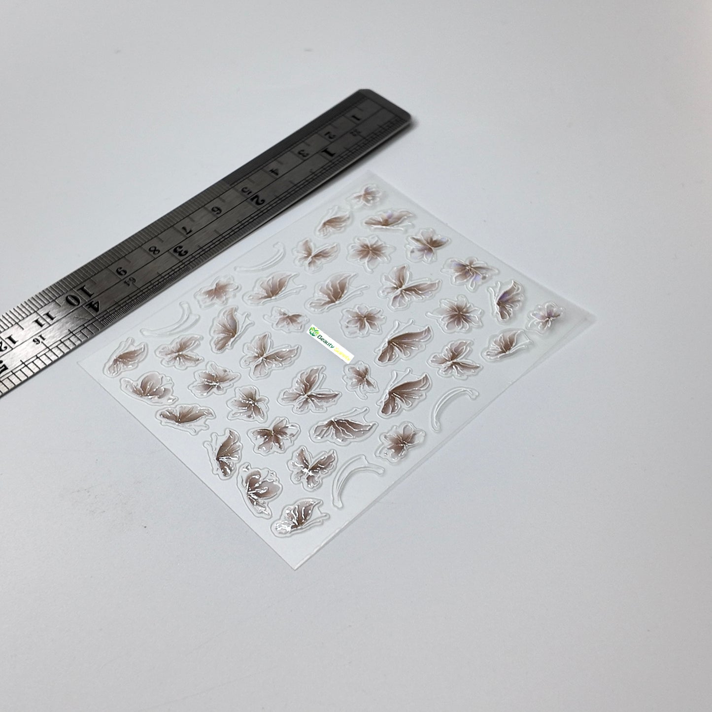 White and Tan Floral Butterfly Sticker Decal