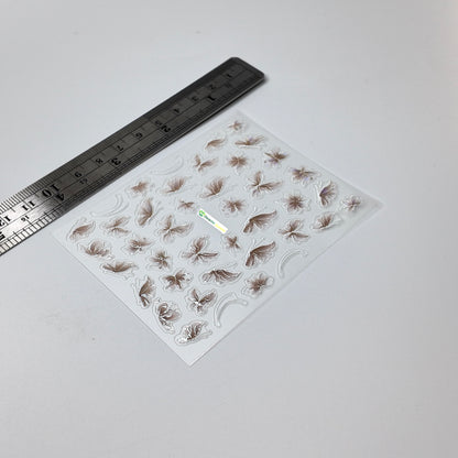 White and Tan Floral Butterfly Sticker Decal