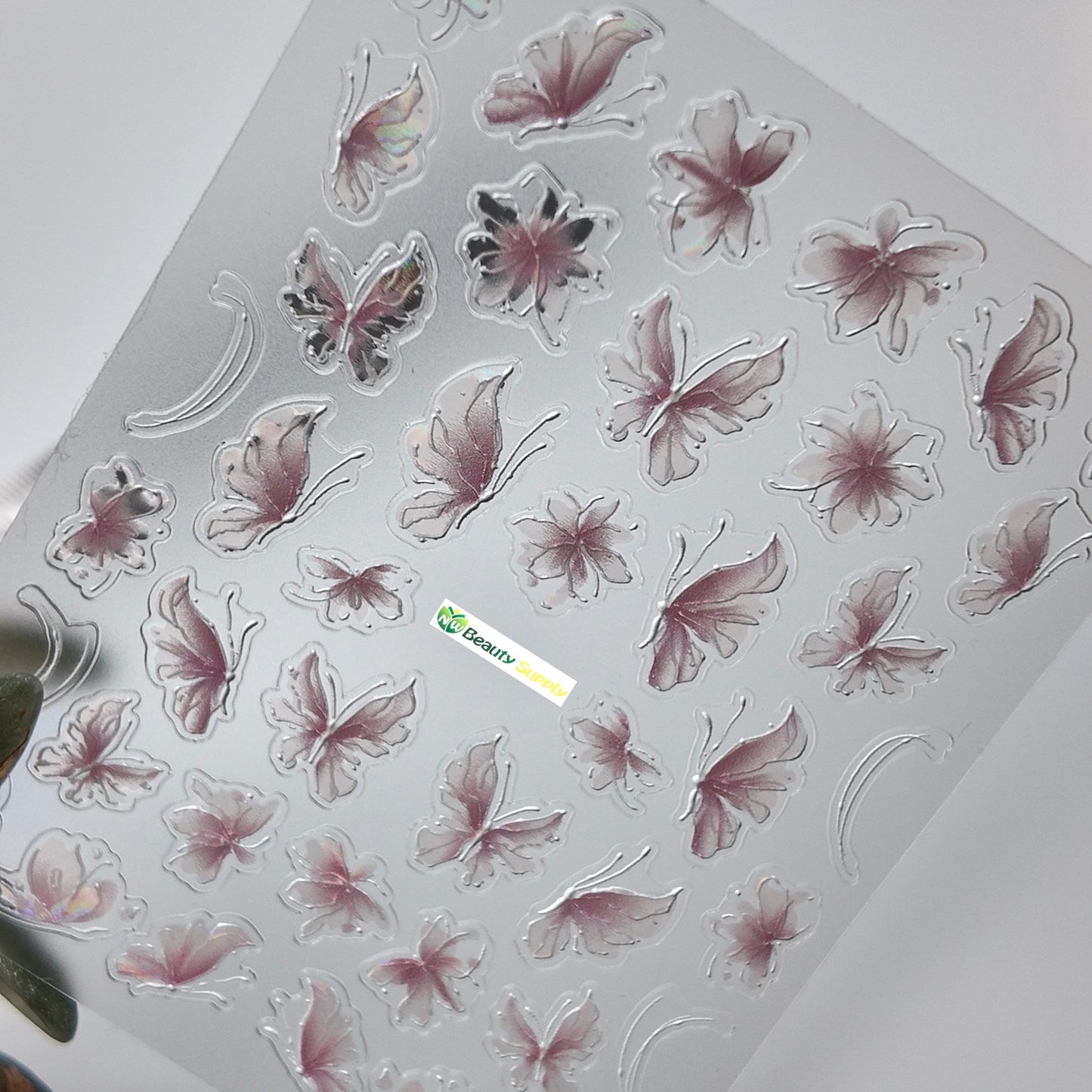 White and Pink Floral Butterfly Sticker Decal