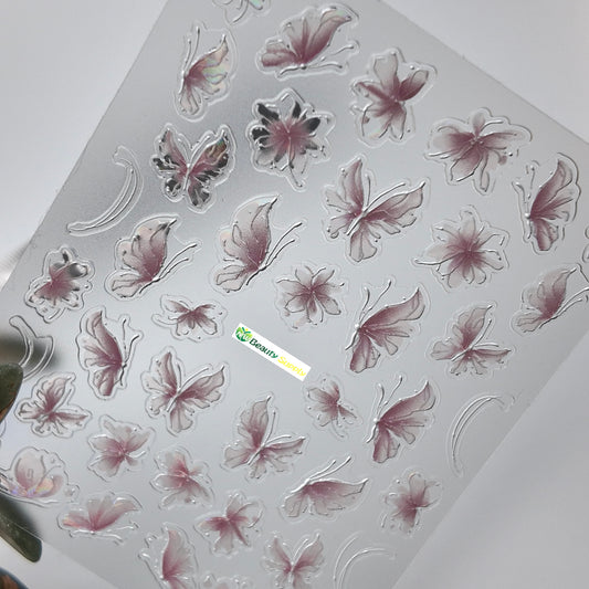 White and Pink Floral Butterfly Sticker Decal