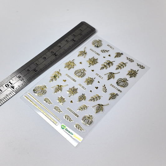 Gold Pumpkins and Leaves Sticker Decal