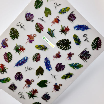 Flamingos and Tropical Leaves Sticker Decal