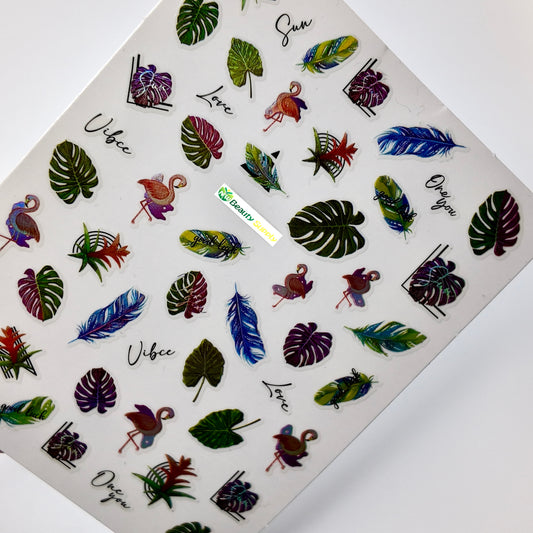Flamingos and Tropical Leaves Sticker Decal